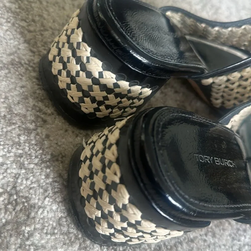 Tory Burch Woven Raffia Heeled Sandals 10